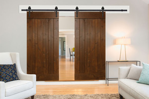 حار بيع البلد نمط عمودي Slat V-Groove Knotty ألدر الخشبية الداخلية انزلاق اللوح الخشبي أبواب الحظيرة - Product Image 2