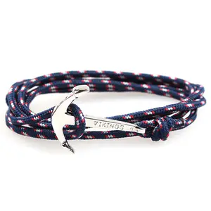 Bracciale Unisex con gancio in corda nautica con ancoraggio in argento da donna da uomo