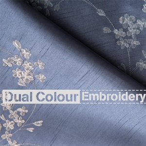 En gros haute qualité bleu <span class=keywords><strong>ardoise</strong></span> fleur brodé rideau en soie de soie - Product Image 3
