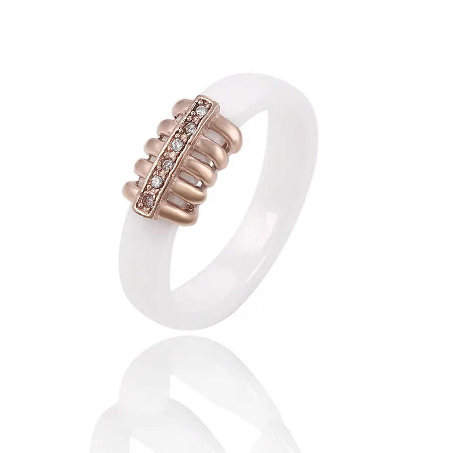 13919 Xuping Sieraden unieke rose goud kleur rib skelet patroon diamant keramische ring