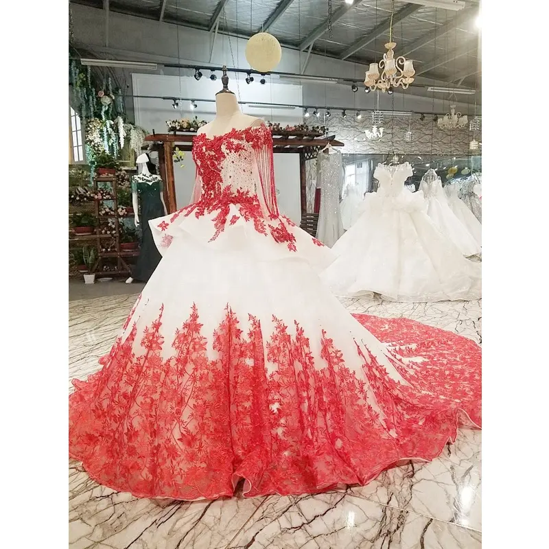 Taiwan Vintage Plus Size Bridal Dress Fat Girls Red White Wedding Gowns