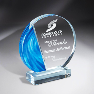 Laser Đánh Dấu Rắn Giải Thưởng Acrylic Rõ Ràng Lucite Vòng Tròn Trophy Khối với Màu Xanh Accent - Product Image 1