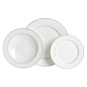 18 pièces De Luxe en <span class=keywords><strong>or</strong></span> blanc en relief en porcelaine assiettes vaisselle ensemble - Product Image 4