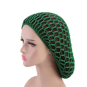 批发中性聚酯头发 Snood 夜间睡眠帽子头发 Snood Crocchet 净帽夏季头覆盖固体假发帽头巾阀帽