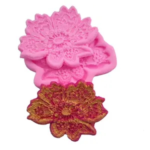 热卖高品质花卉图案套装3D硅胶模具蛋糕烘焙液体硅胶模具烘焙装饰硅胶工具
