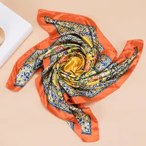 China manufacture custom square scarves floral printing satin kerchief scarf wholesale