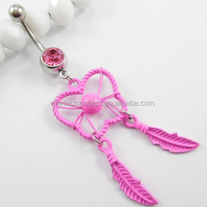 Piedra de cristal Rosa mariposa Dream Catcher anillo del vientre body <span class=keywords><strong>piercing</strong></span> ombligo Barbell - Product Image 1