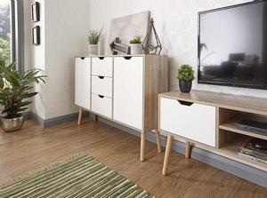 Phong Cách Scandinavia 2 Cửa 3 Ngăn Kéo Gỗ Sồi Trắng Bên Cạnh Sideboard - Product Image 3