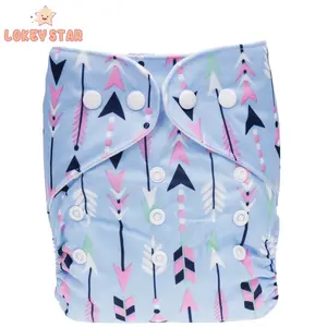 Lokeystar 蓝色印花一种尺寸可调口袋新生布尿布可重复使用可洗布尿布尿布