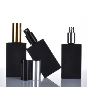 Fuyun embalaje cosmético 50 ml color negro botellas de perfume de aerosol de vidrio con tapa