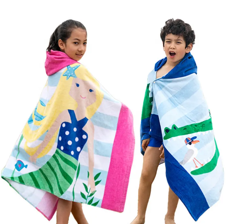 Wholesale organic cotton large kids beach towel with hooded for children