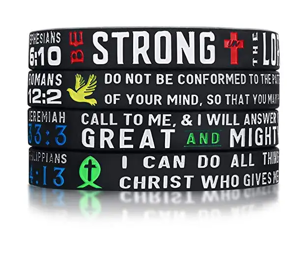 Bracelets «pouvoir de la foi», verset de la Bible, bracelet en caoutchouc de Silicone, bijoux religieux chrétien, cadeaux, vente en gros