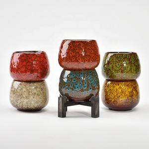Jarrones y macetas de cerámica personalizados para decoración del hogar, base de bambú decorativa de escritorio <span class=keywords><strong>con</strong></span> maceta de cerámica blanca - Product Image 4