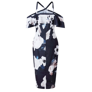 2018 Décontracté Été Sangle Cou Hors Épaule Volants Gaine Floral Robe Femmes - Product Image 2