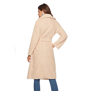 Diseño de la fábrica 2018 de invierno manga larga corbata cintura Turndown Collar de <span class=keywords><strong>terciopelo</strong></span> de lana de las mujeres <span class=keywords><strong>abrigo</strong></span> - Product Image 6