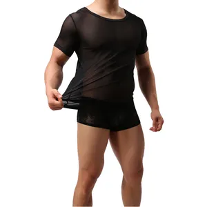 Men's Sheer Mesh T-shirt Tops Transparent Undershirt Blouse Tanks