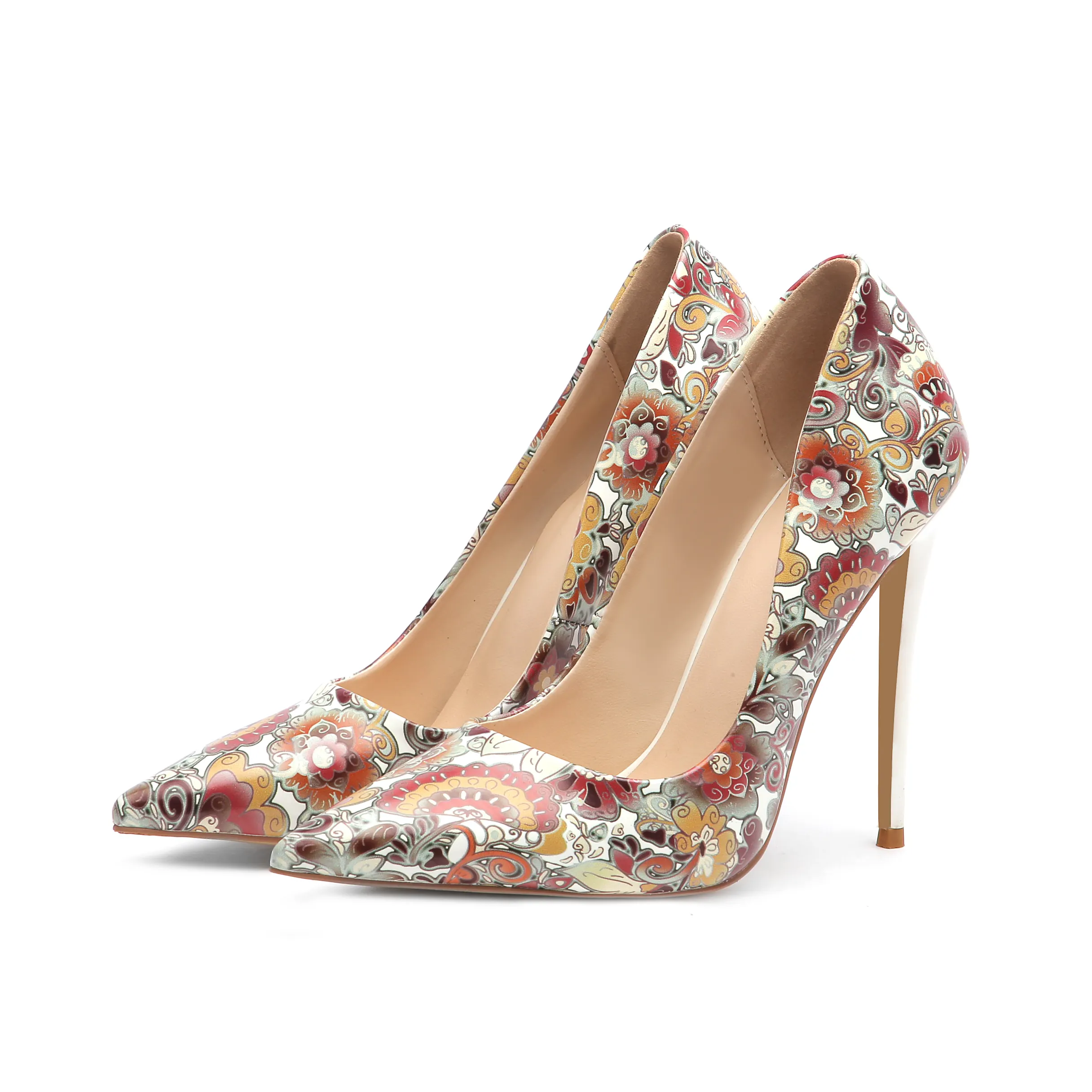 Latest High Quality Low MOQ High Heels Floral Material Women Shoes For Office