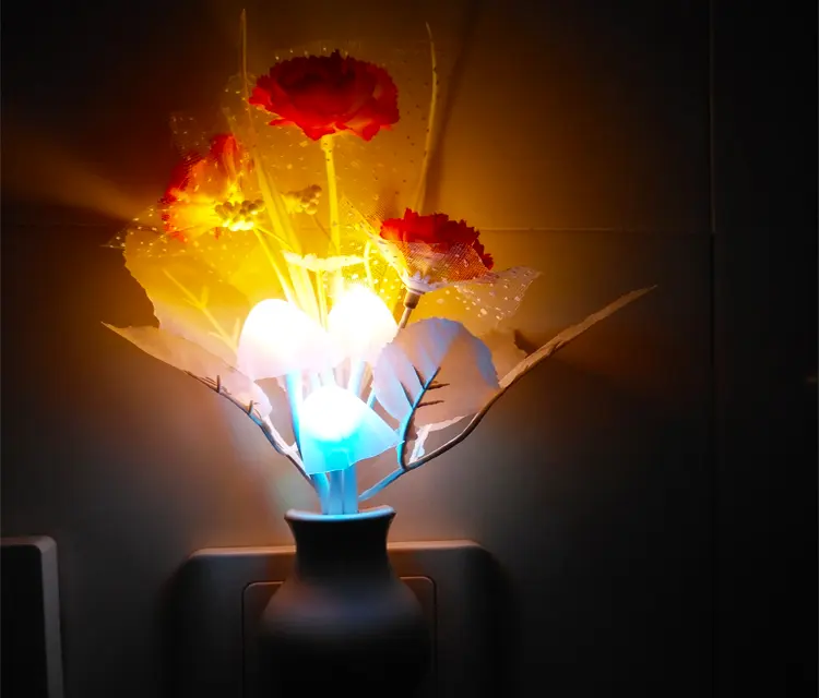 Mini lampe LED à changement de couleur, forme de champignon et de fleurs, prise murale, allumage/extinction automatique, éclairage de chambre de bébé, veilleuse d'intérieur