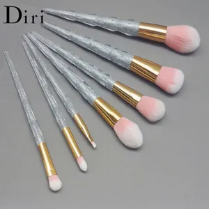 Kit de pincéis de maquiagem profissional, kit com 7 pincéis de plástico transparente com glitter prata