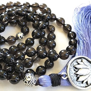 Meditación de Yoga Estilo de vida de cuarzo ahumado Natural collar de piedras 8mm mala 108 cuentas anudada a mano de la joyería de la pulsera - Product Image 6