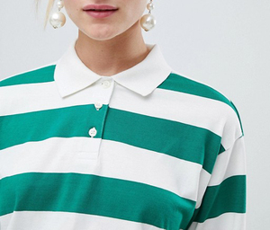 Personnalisé Femmes Vert/<span class=keywords><strong>Blanc</strong></span> En Coton À Manches Longues <span class=keywords><strong>Polo</strong></span> Rugby Rayé - Product Image 3