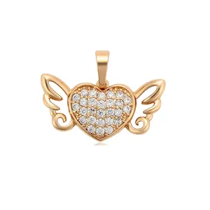 34097 Xuping wholesale heart and wing shape gold plated gemstone pendant necklace