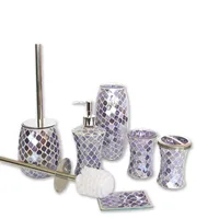 Kit d'accessoires de salle de bain en mosaïque, 6 pièces, en verre argenté, accessoire de bain, pièce faite à la main