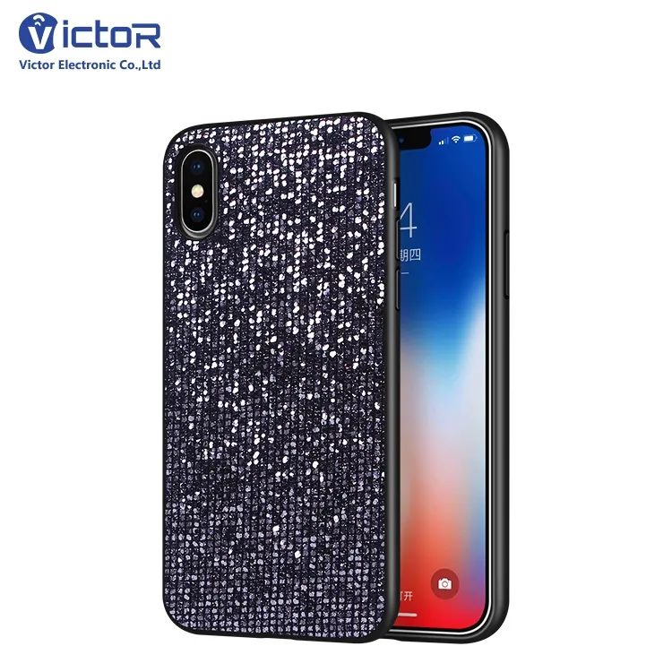 Grosir Murah Slim Glitter BLING BLING Phone Case untuk iPhone X Tongkat Kulit