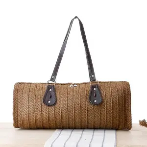 Cylindrical Long Basket Mexican Straw Bag High Capacity Green Bag