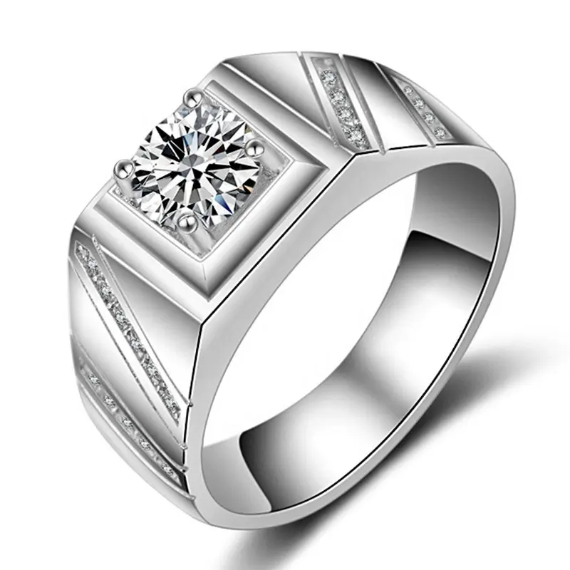 Luxury Classic Style 1.0ct Diamond Engagement Ring Mens Silver Vacuum Platinum Plating Rings For Men Wholesale Custom XEYMJZ006