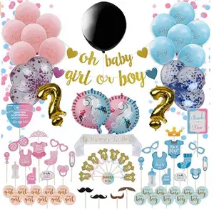 Ensemble de 94 pièces de fournitures pour fête de révélation du sexe | Ensemble de décorations mignonnes révélant le sexe pour Baby Shower | Excitant B - Product Image 1