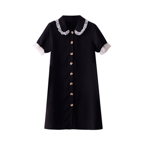 2025 Summer High Quality Guangzhou Knitting Manufacturer Short <strong>Sleeve</strong> Peter Pan Collar <strong>Chiffon</strong> Embroidery <strong>Midi</strong> <strong>Dress</strong> - Product Image 1