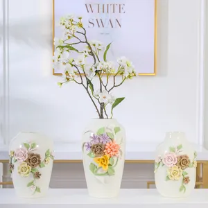 Florero decorativo de cerámica para el hogar, florero blanco hecho a mano, regalo para el hogar