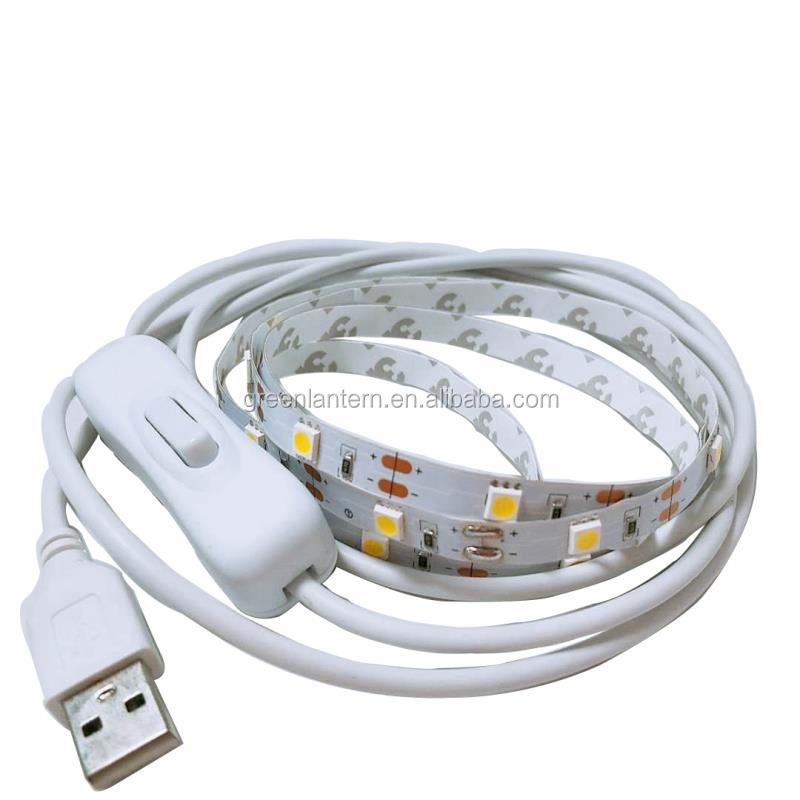 Гибкая светодиодная лента SMD5050 с USB, 1 м, 5 В, белый/теплый белый свет, водонепроницаемое освещение IP65 + переключатель ВКЛ./ВЫКЛ.