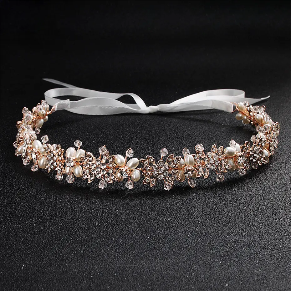 silver gold rose gold pearl bridal headband elegant rhinestone wedding hair accessories