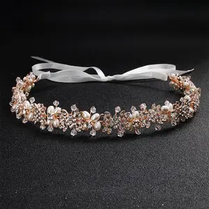 Diadema de novia con perlas doradas y plateadas, accesorios para el cabello de boda con diamantes de imitación elegantes