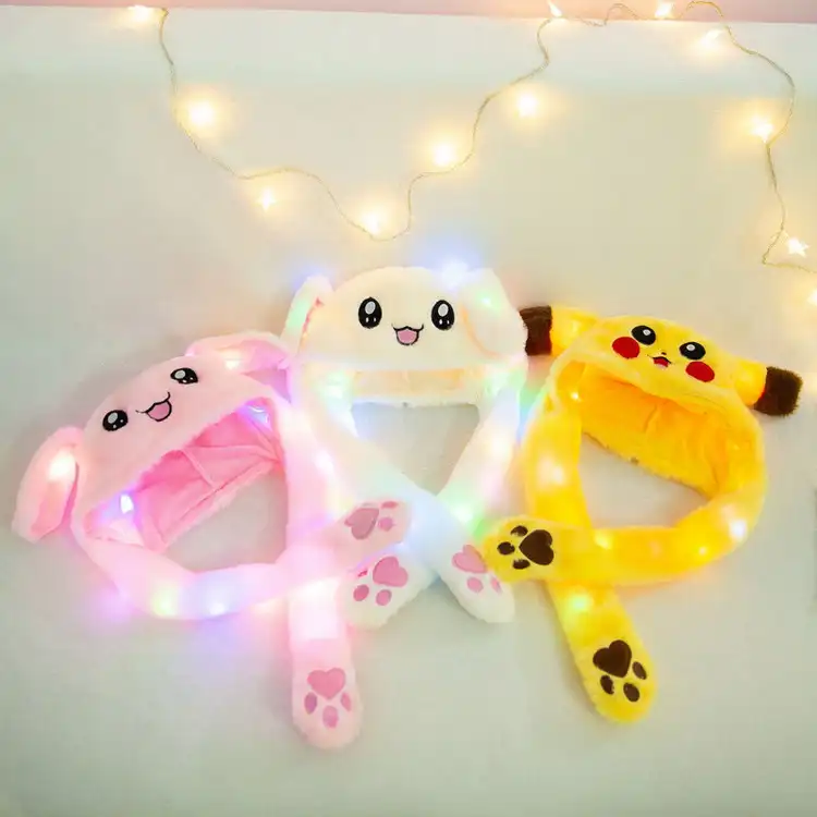 Phong Cách Hàn Quốc Phim Hoạt Hình Màu Vàng Pikachu Led Mũ Thỏ Sang Trọng Với Tai Bơm Không Khí Di Chuyển