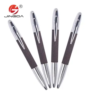 Chrome silver body business gift pen flax cloth grip metal ball pen