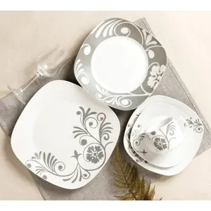 gray 20 pcs tableware porcelain square dinnerware set