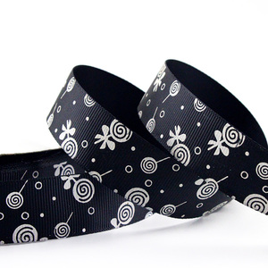 ligamento tafetán cinta impresa clásico negro tejer grogrén (ligamento tafetán cinta con logo blanco de cinta personalizada - Product Image 1