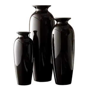 Vaso de flores de cerâmica preto vitrificado, de alta qualidade, tamanho personalizado, para decoração da casa