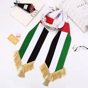 Promotional good quality custom fleece velvet gold calligraphy uae flag scarf