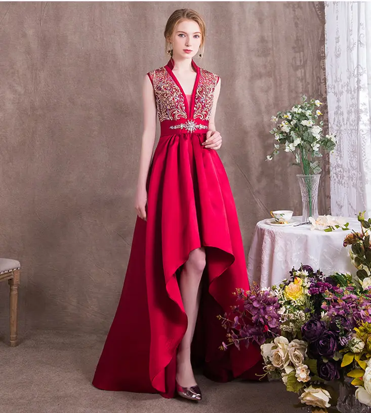 Robes de soiree Banquet Elegant Sleeveless Evening Dress Gown Red Prom Dresses A-Line Short Prom Dress Vestidos De Fiesta