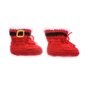 2018 Rouge Bébé <span class=keywords><strong>Crochet</strong></span> <span class=keywords><strong>De</strong></span> Noël Enfant Chaussures À La Main Unisexe Bébé Chaussons - Product Image 3