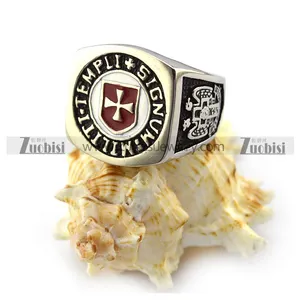 Best Selling Men's Corrosion Unique Jewelry Cross Signature Stainless Steel Antique Knight Templar Ring