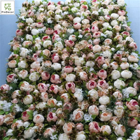 Vente en gros, offre spéciale, panneau mural rose pivoine fleur artificielle rouge pour décoration de salon de beauté, de fête de mariage et d'anniversaire