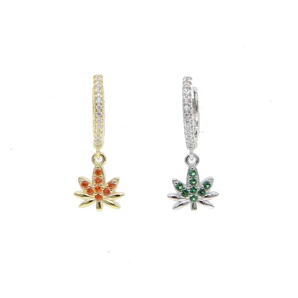 Cute Lovely Micro Pave Orange Green Cubic Zirconia CZ Maple Leaf Drop Earring