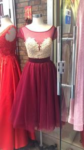 Real Actual Appliqued Lace Beaded Customized Plus Size <strong>Party</strong> Evening Short <strong>Gold</strong> Burgundy Bridesmaid <strong>Dresses</strong> MBLA372 - Product Image 3