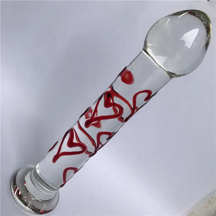 Rojo amor Consolador de cristal para Masajeador de próstata para punto G, juguete sexual para mujeres o hombres