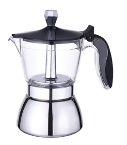 Premium kristal cam Top Stovetop Espresso Moka Pot 4cup, 6 bardak alüminyum kahve makinesi ile dayanıklı gıda sınıfı alüminyum alt